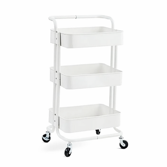 3-Tier Metal Storage Trolley on Wheels - White