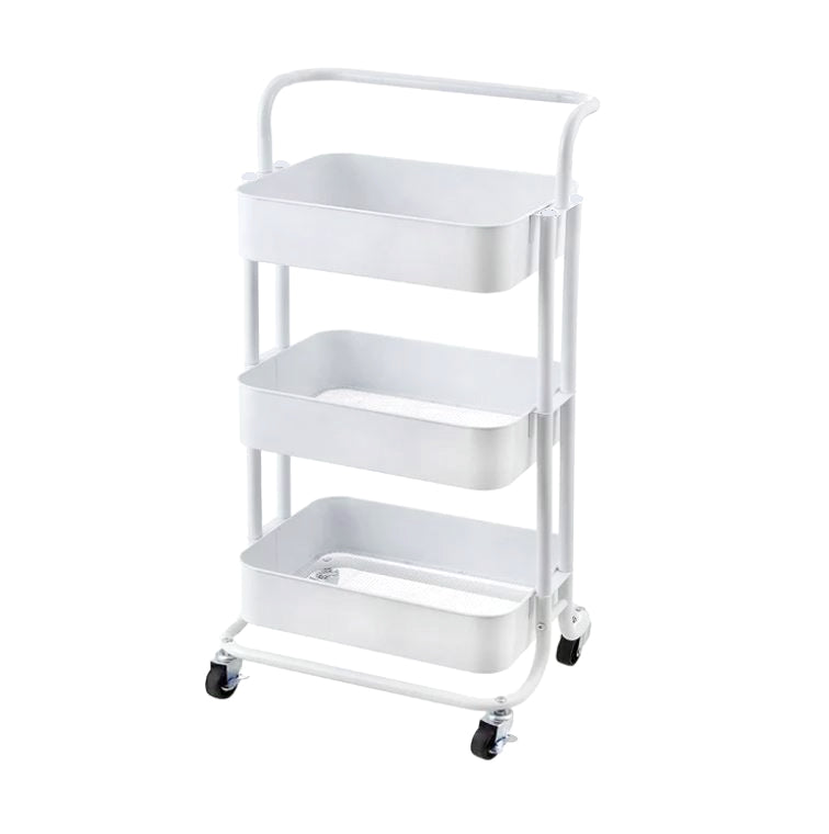 3-Tier Metal Storage Trolley on Wheels - White