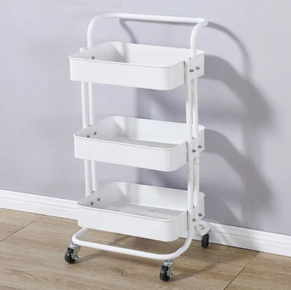 3-Tier Metal Storage Trolley on Wheels - White
