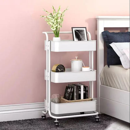3-Tier Metal Storage Trolley on Wheels - White