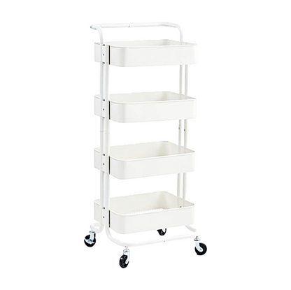 4-Tier Metal Storage Trolley on Wheels - White