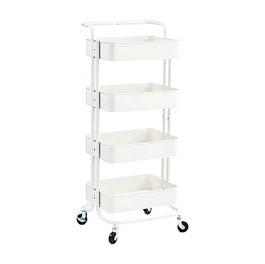 4-Tier Metal Storage Trolley on Wheels - White