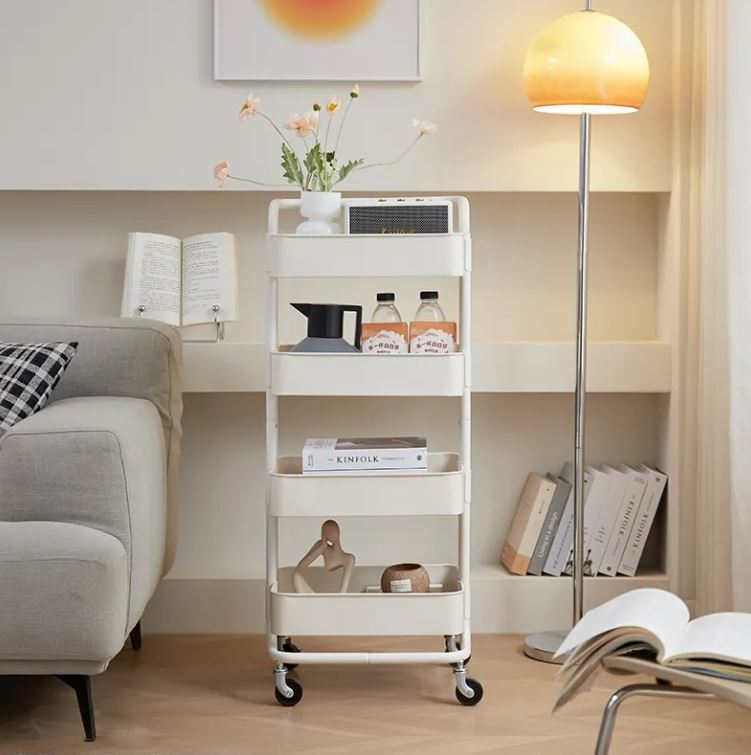 4-Tier Metal Storage Trolley on Wheels - White