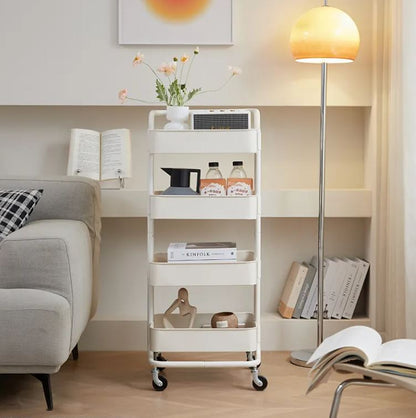 4-Tier Metal Storage Trolley on Wheels - White