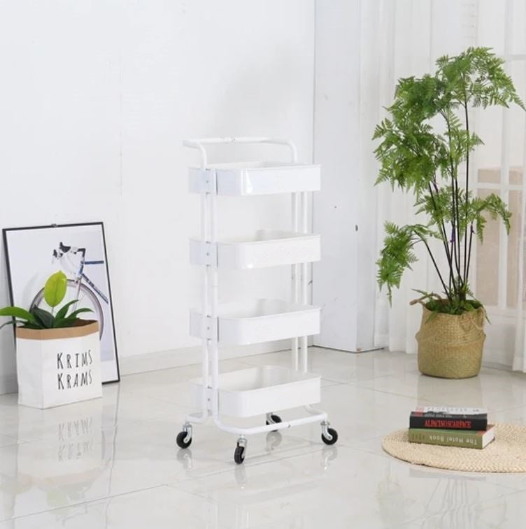 4-Tier Metal Storage Trolley on Wheels - White
