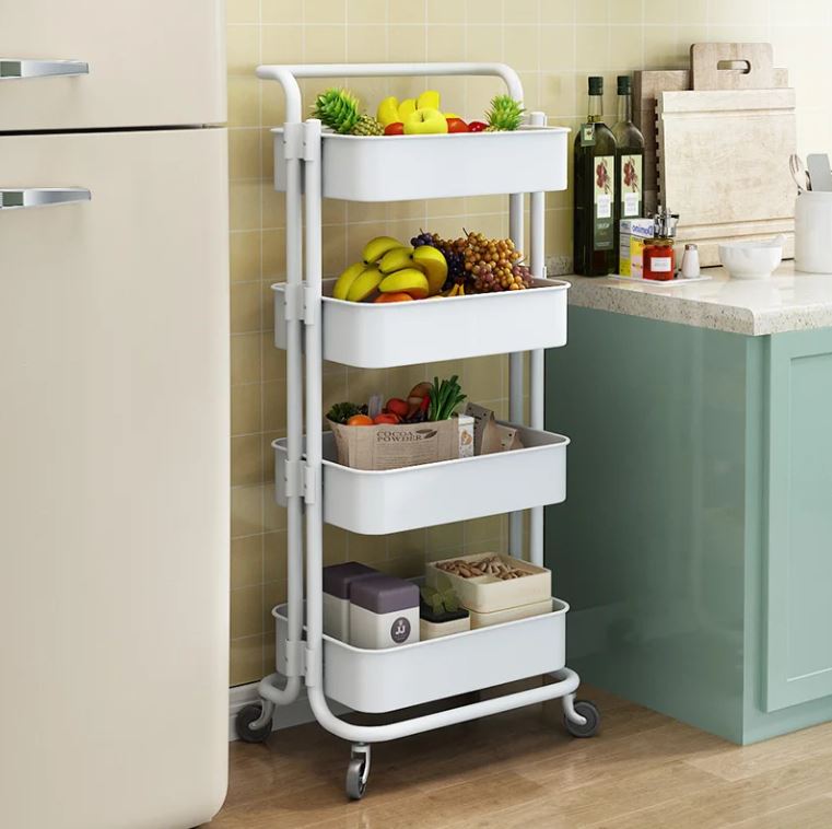 4-Tier Metal Storage Trolley on Wheels - White