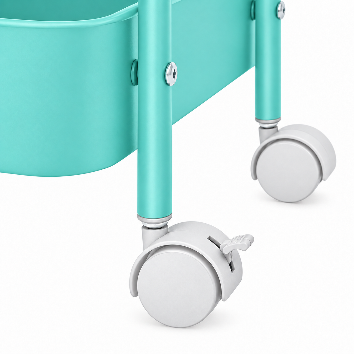 3-Tier Slim Metal Storage Trolley on Wheels - Aqua Blue