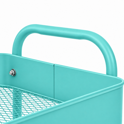 3-Tier Slim Metal Storage Trolley on Wheels - Aqua Blue