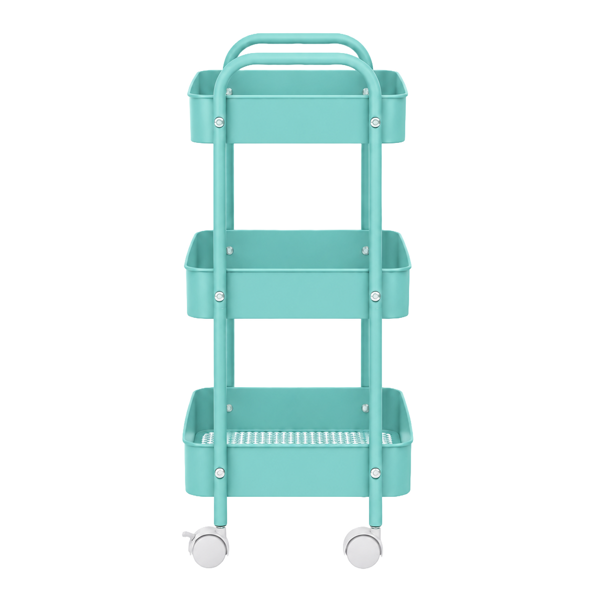 3-Tier Slim Metal Storage Trolley on Wheels - Aqua Blue