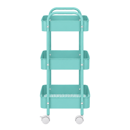 3-Tier Slim Metal Storage Trolley on Wheels - Aqua Blue