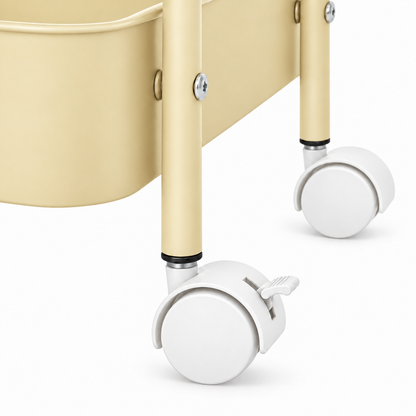3-Tier Slim Metal Storage Trolley on Wheels - Vanilla Cream