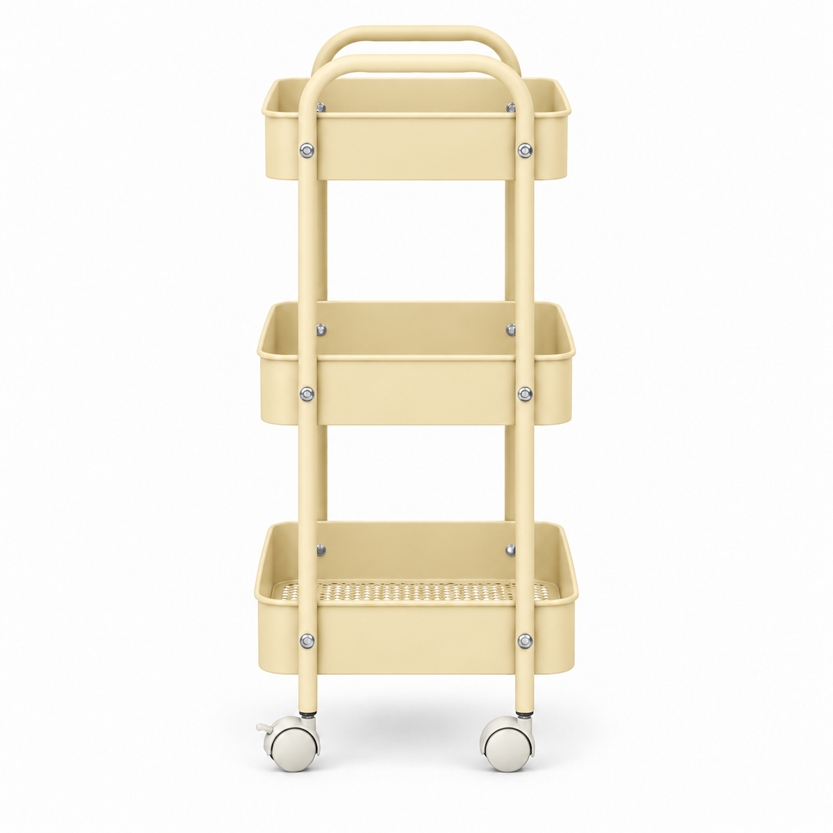 3-Tier Slim Metal Storage Trolley on Wheels - Vanilla Cream