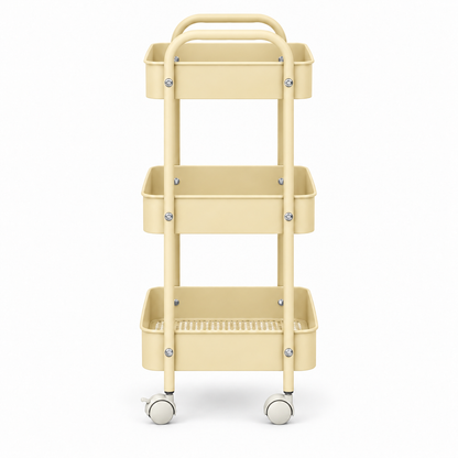 3-Tier Slim Metal Storage Trolley on Wheels - Vanilla Cream