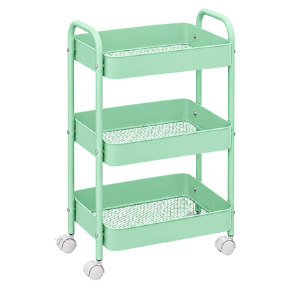 3-Tier Slim Metal Storage Trolley on Wheels - Mint Green