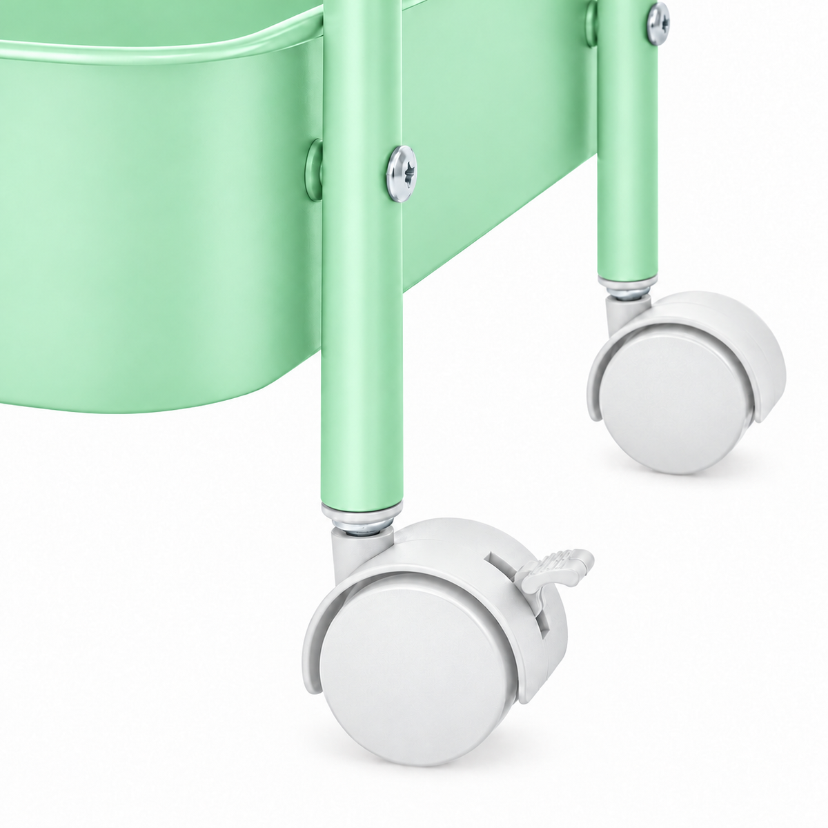 3-Tier Slim Metal Storage Trolley on Wheels - Mint Green