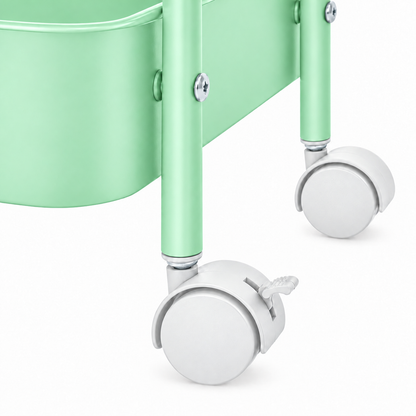 3-Tier Slim Metal Storage Trolley on Wheels - Mint Green