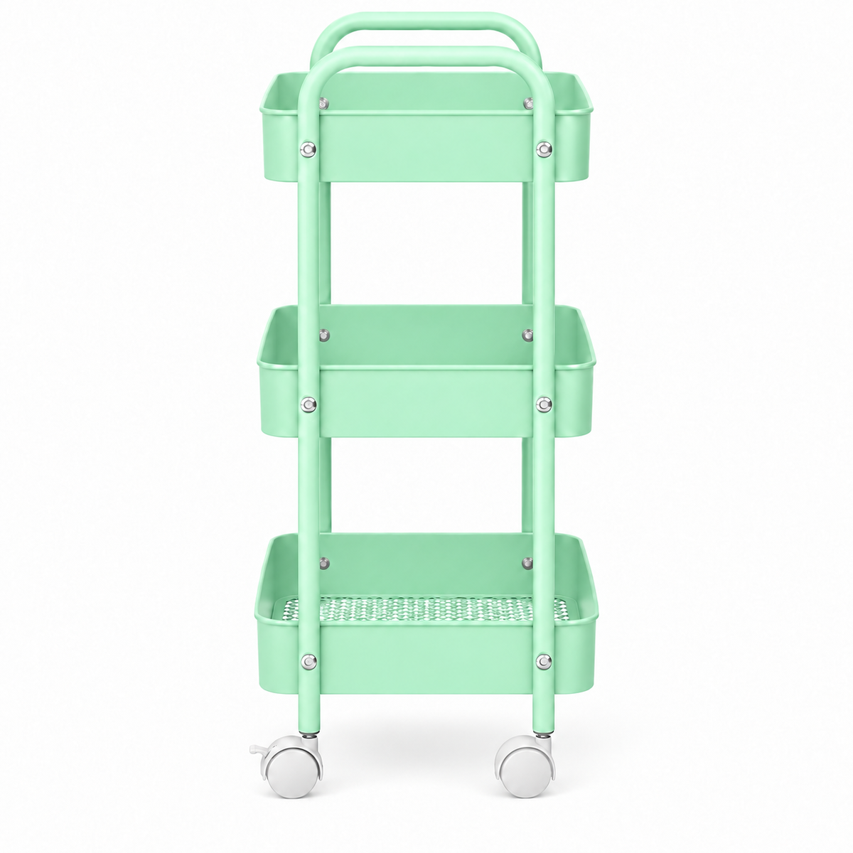 3-Tier Slim Metal Storage Trolley on Wheels - Mint Green