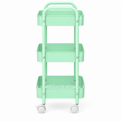 3-Tier Slim Metal Storage Trolley on Wheels - Mint Green
