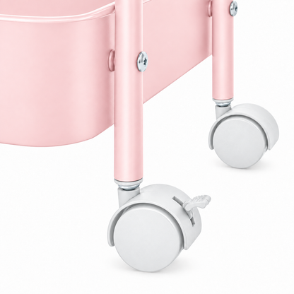 3-Tier Slim Metal Storage Trolley on Wheels - Blush Pink