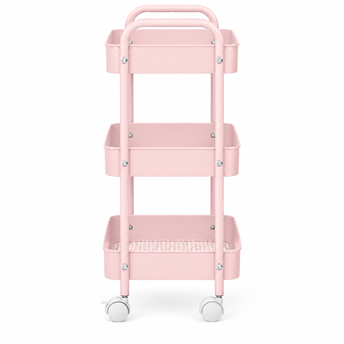 3-Tier Slim Metal Storage Trolley on Wheels - Blush Pink