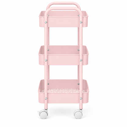 3-Tier Slim Metal Storage Trolley on Wheels - Blush Pink