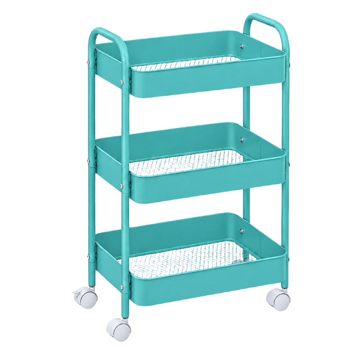 3-Tier Slim Metal Storage Trolley on Wheels - Sky Blue