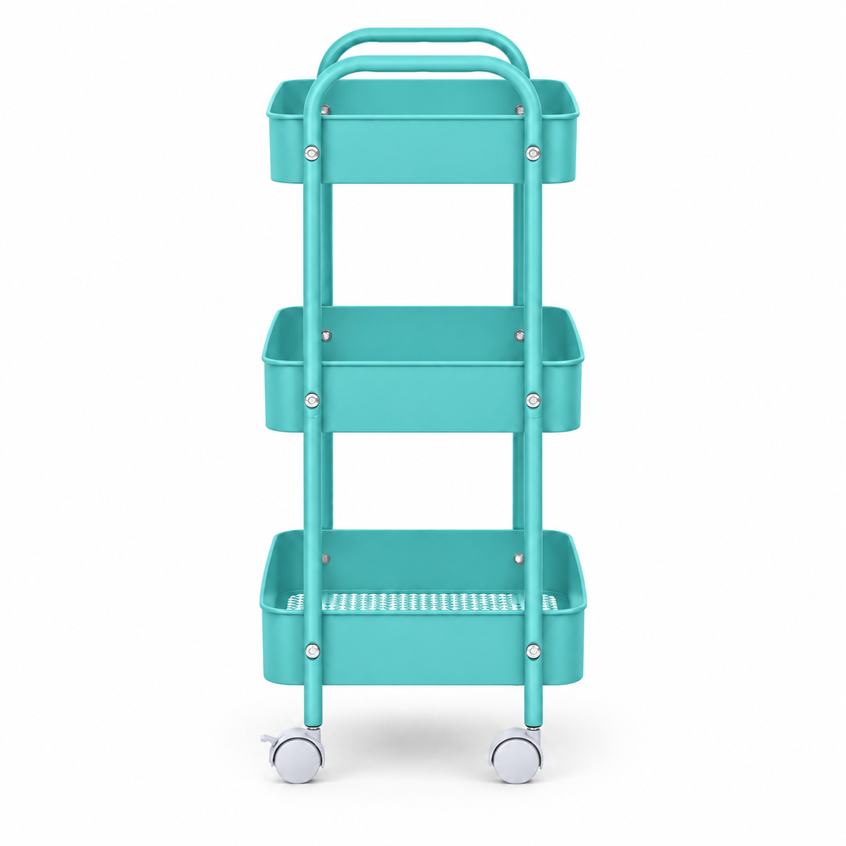 3-Tier Slim Metal Storage Trolley on Wheels - Sky Blue