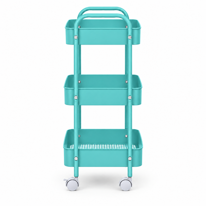 3-Tier Slim Metal Storage Trolley on Wheels - Sky Blue