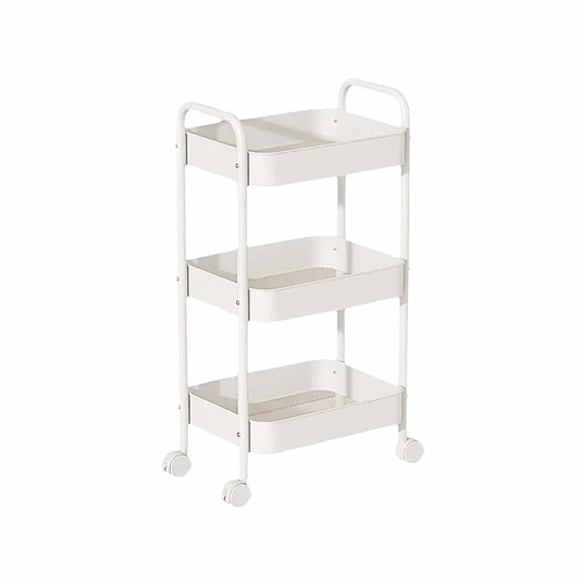3-Tier Slim Metal Storage Trolley on Wheels - White