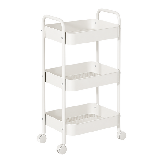 3-Tier Slim Metal Storage Trolley on Wheels - White