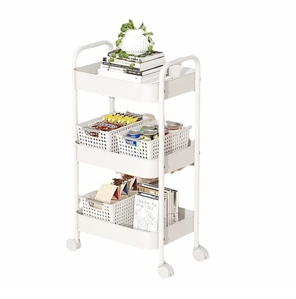 3-Tier Slim Metal Storage Trolley on Wheels - White