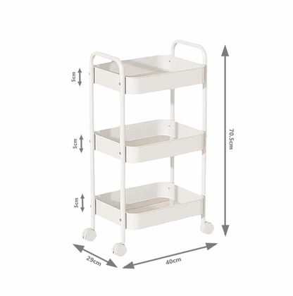 3-Tier Slim Metal Storage Trolley on Wheels - White