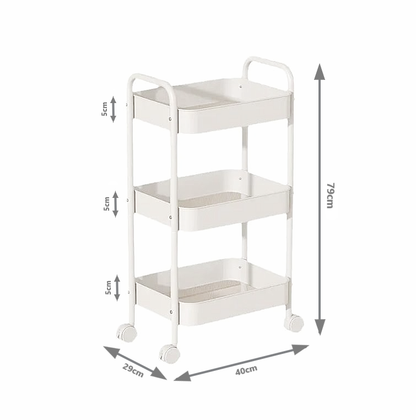 3-Tier Slim Metal Storage Trolley on Wheels - White