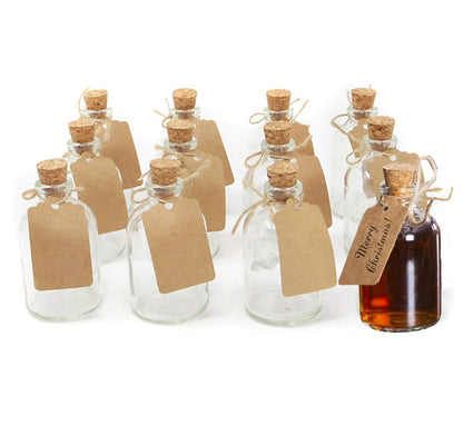 Mini 50ml Glass Bottles with Decorative Labels - Set of 12
