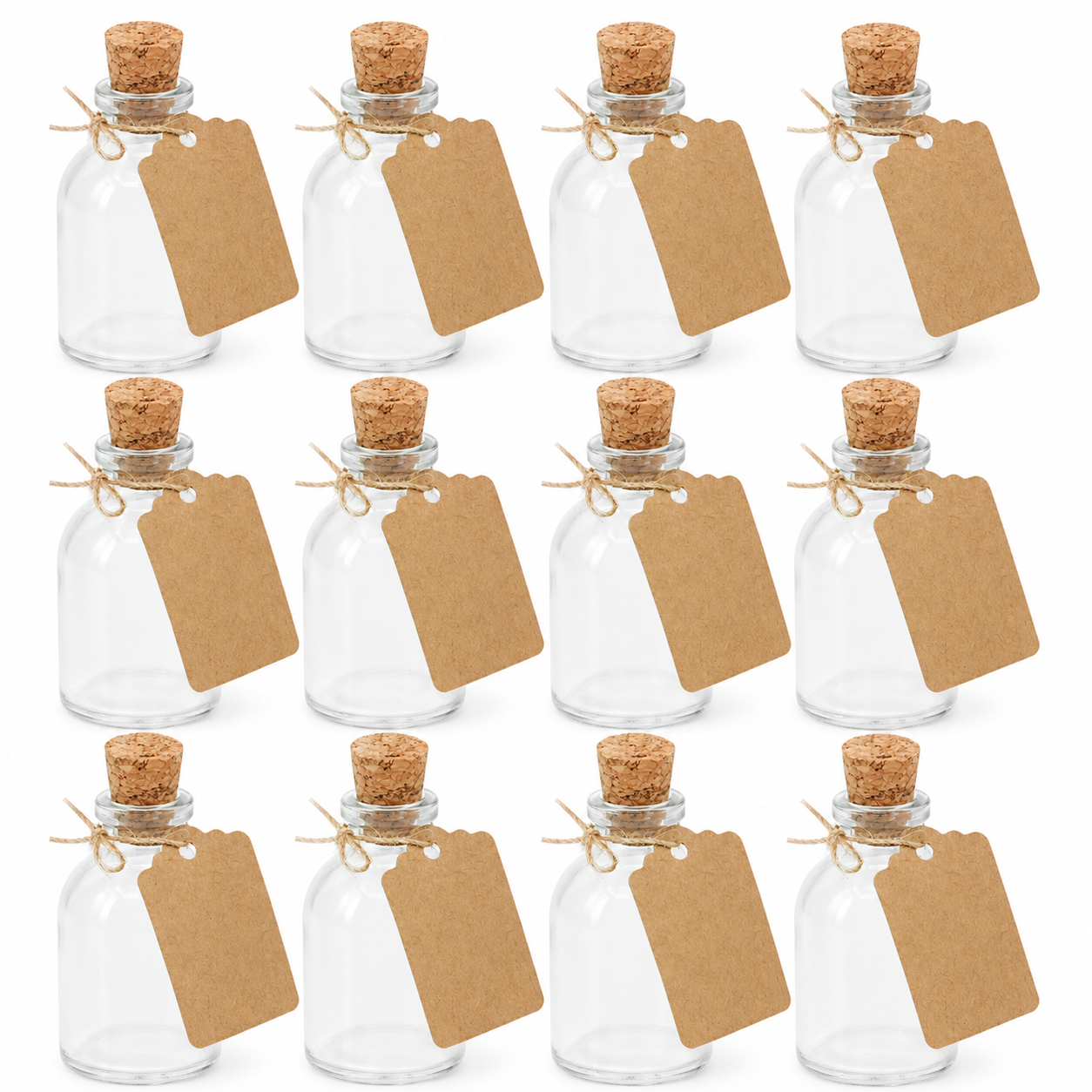 Mini 50ml Glass Bottles with Decorative Labels - Set of 12