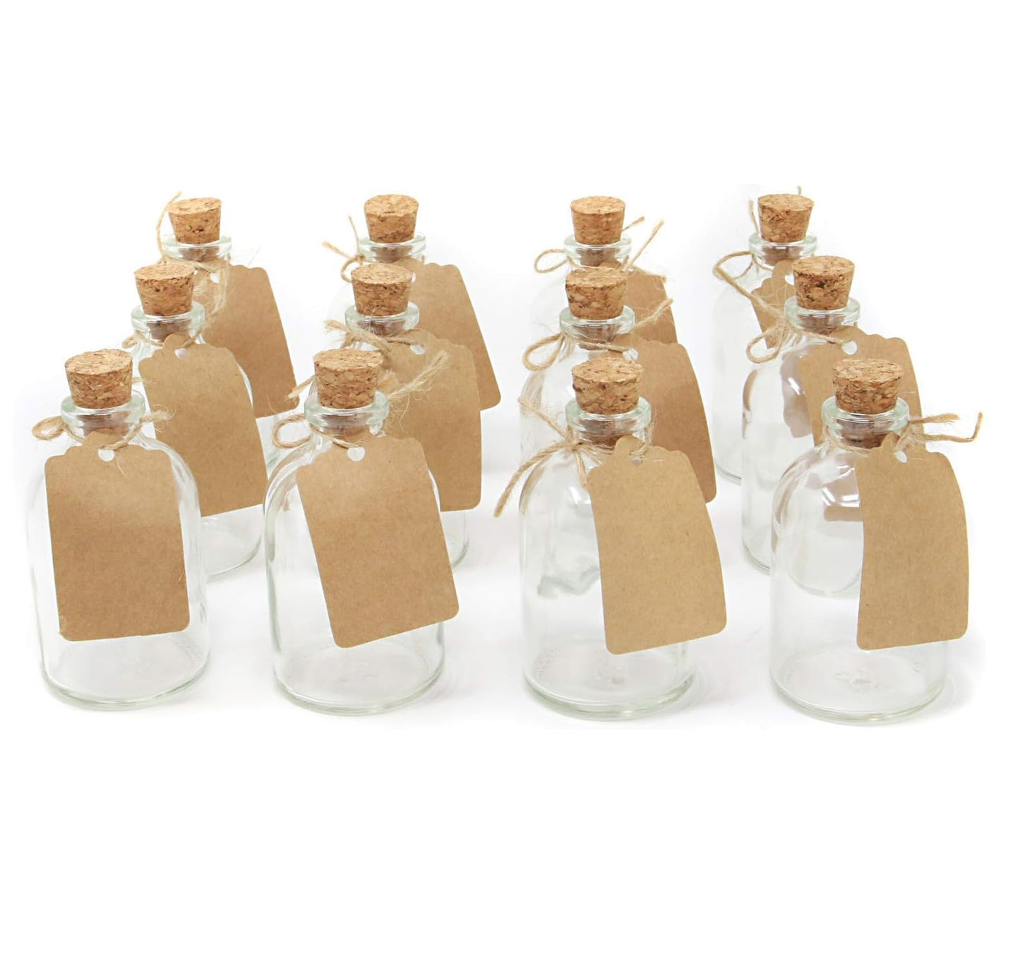 Mini 50ml Glass Bottles with Decorative Labels - Set of 12