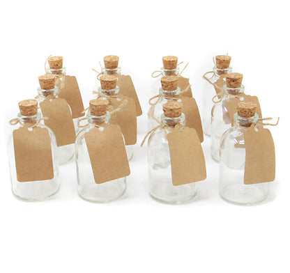 Mini 50ml Glass Bottles with Decorative Labels - Set of 12