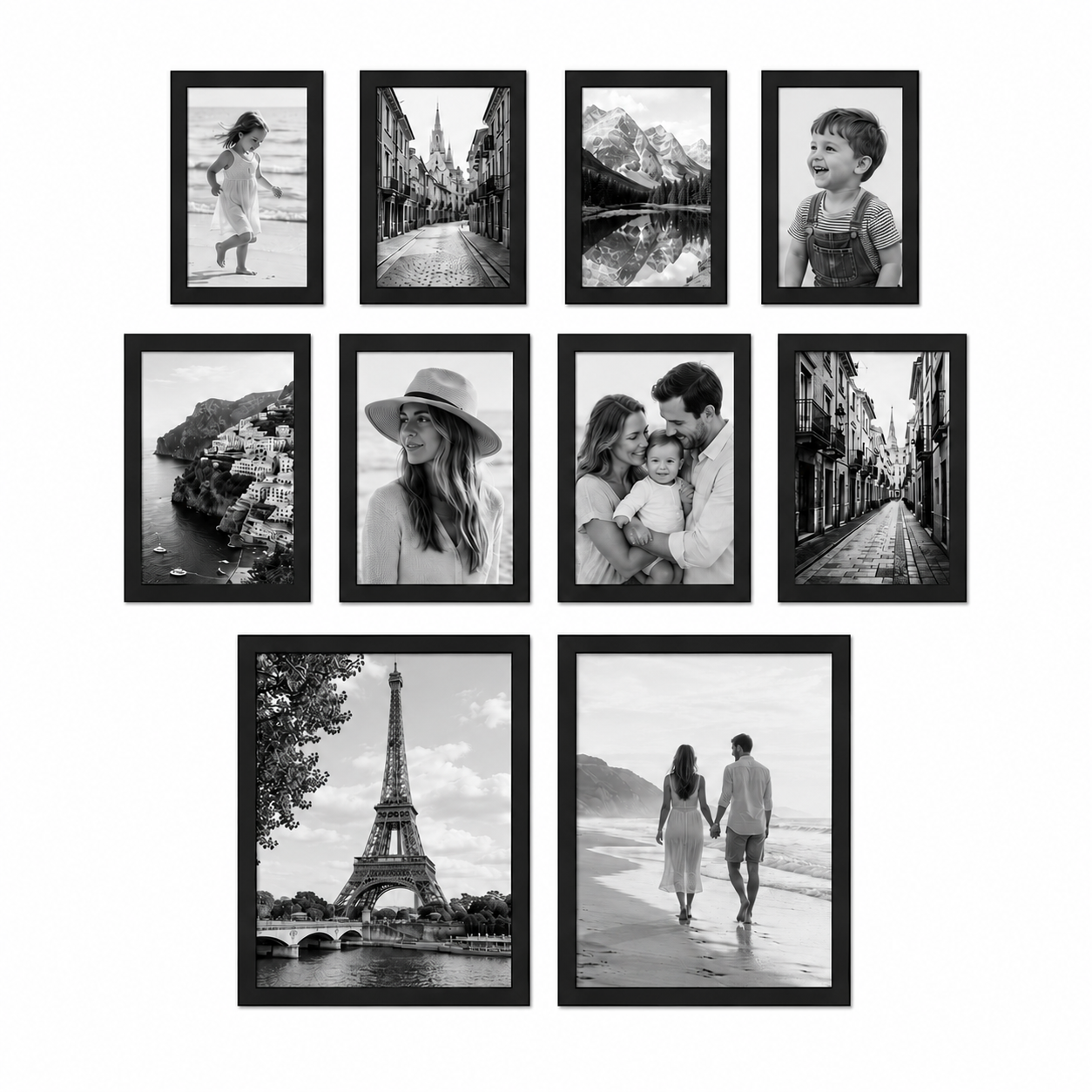 Assorted Photo Frames Set of 10 - Black