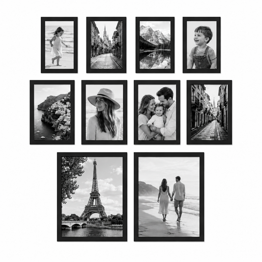 Assorted Photo Frames Set of 10 - Black