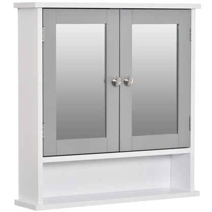 Mirror Cabinet Wall Mounted with Double Mirrored Doors in Grey
