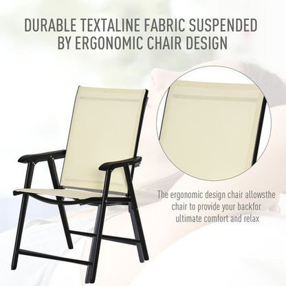 Foldable Metal Garden Chairs in Beige - Set of 2