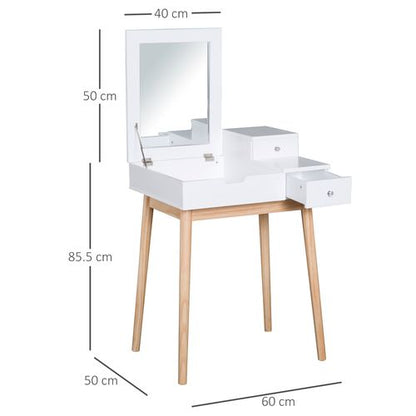 Dressing Table Desk Flip-up Mirror 2 Drawers Bedroom Makeup in White