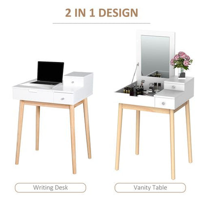 Dressing Table Desk Flip-up Mirror 2 Drawers Bedroom Makeup in White