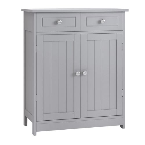 Bathroom Floor Storage Cabinet with 2 Drawers & Door Cupboard in Grey