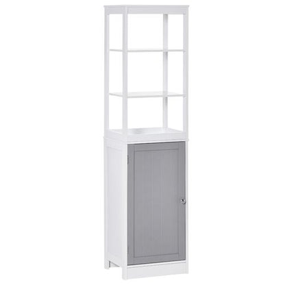 Bathroom Tall Storage Cabinet Organizer Tower with Door and Shelves in White