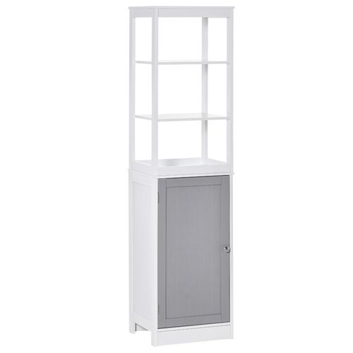 Bathroom Tall Storage Cabinet Organizer Tower with Door and Shelves in White