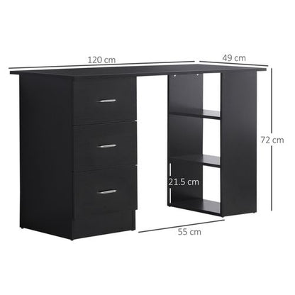 Computer Desk PC Table Workstation with 3 Shelf & Drawers in Black