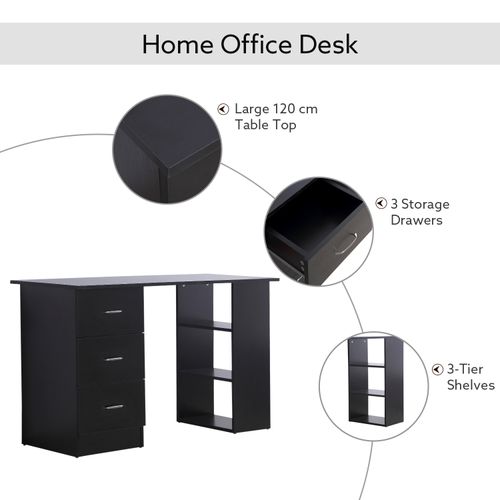 Computer Desk PC Table Workstation with 3 Shelf & Drawers in Black