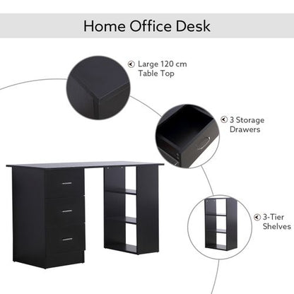 Computer Desk PC Table Workstation with 3 Shelf & Drawers in Black
