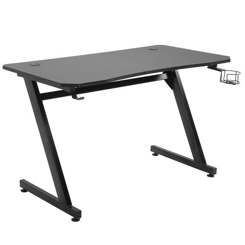 Gaming Desk Steel Frame with Cup, Headphone Holder & Adjustable Feet in Black
